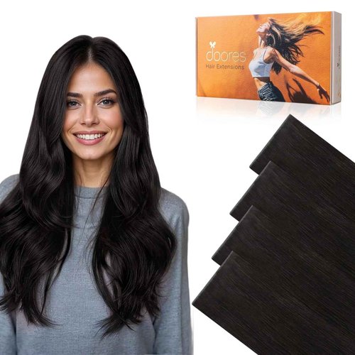 DOORES Invisi Edge Seamless Tape in Wide Hair Extensions Human Hair, Natural Black 4PCS Injection Tape ins 20g 20 Inch, 3 Inch Wide Injected Natural Virgin Human Extensions Invisible