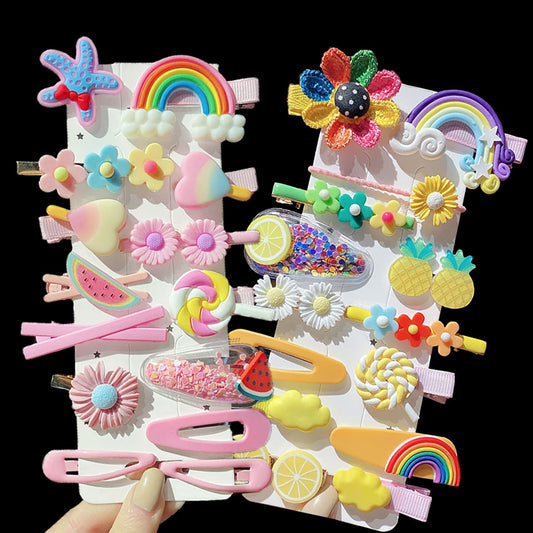 LOPURO Hair Clips for Girls Toddler, 28Pcs Baby Hair Clips Cute Hair Accessories Candy Rainbow Flower Fruit Dessert Patterns Barrettes Hair Clip for Girls Women Kids Teens