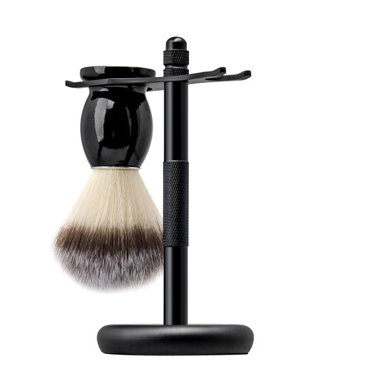 ZENGRASOIR Safety Razor and Brush Stand Holder with Synthetic Hair Shaving Brush with Solid Wood Handle Prolong The Life of Your Shaving Brush