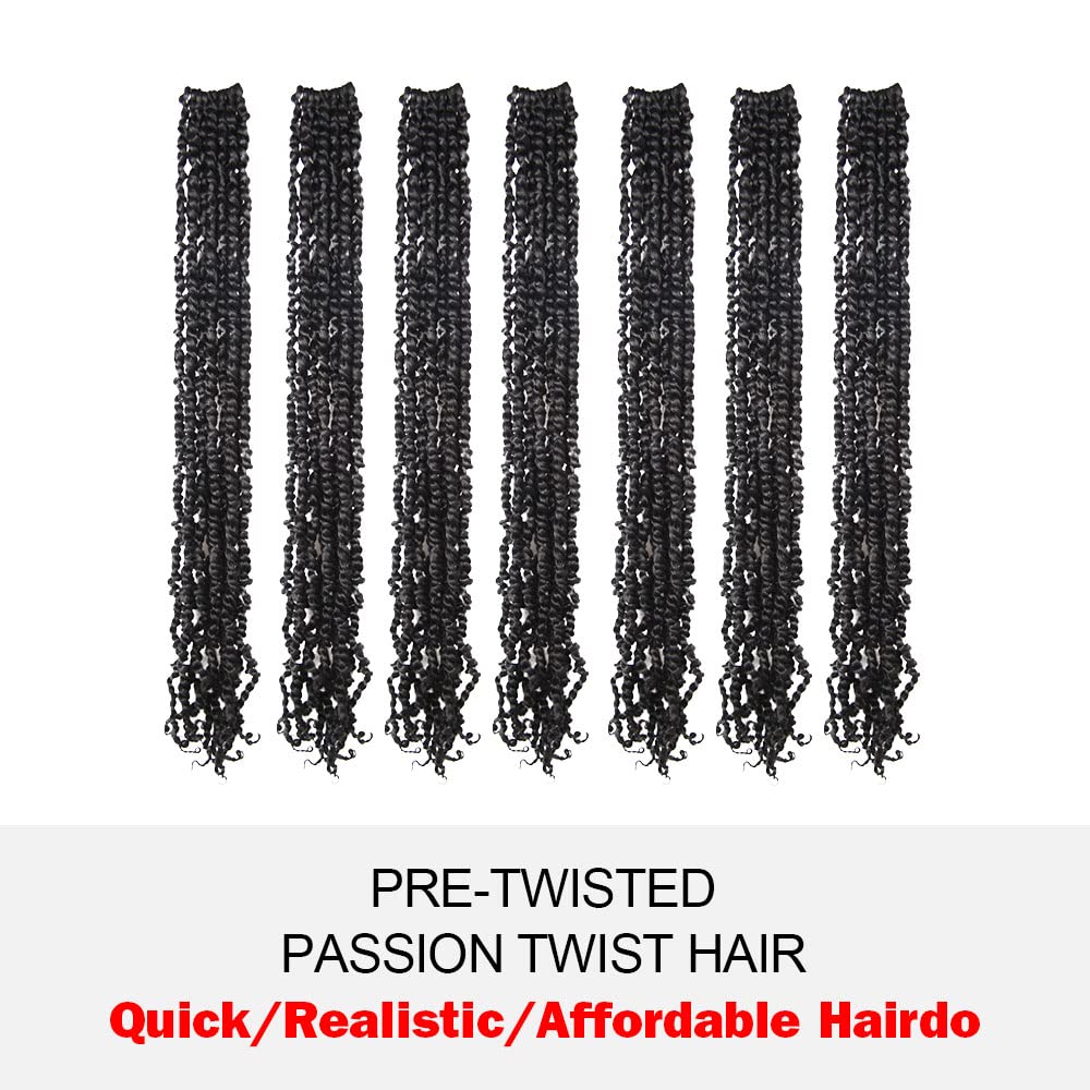 WUDAS Long Passion Twist Hair 22 Inch Pre-twisted Passion Twists Crochet Hair Off Black Pre-looped Synthetic Crochet Braids (7 Packs,2#)