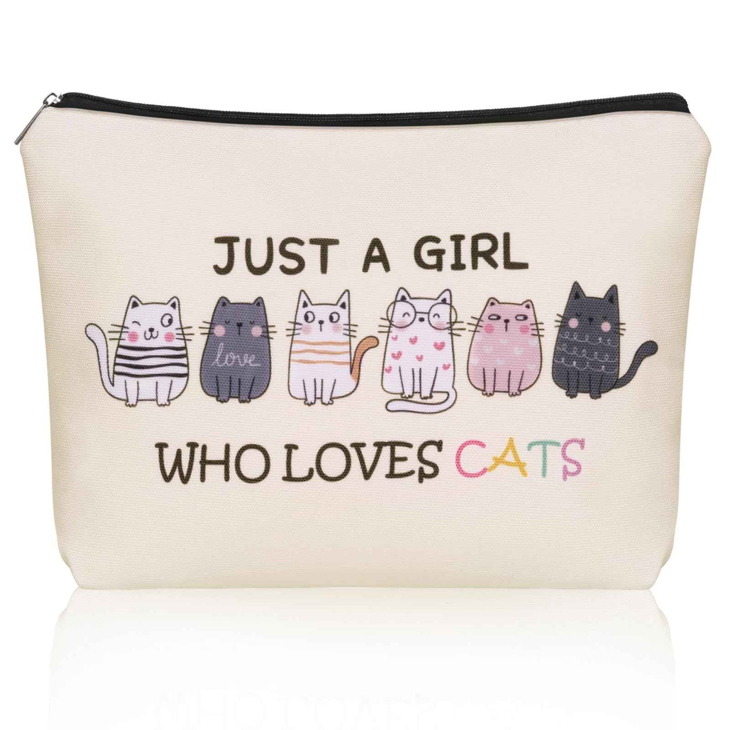 Girlly Cat Makeup Bag For Cat Lover Christmas Gift: Cute Cosmetic Bag & Toiletry Pouch Just A Girl Who Love Cats Themd For Mom, Daughters, Friends,Teen Girl & Women.Ideal Gifts For Travel, Birthdays.