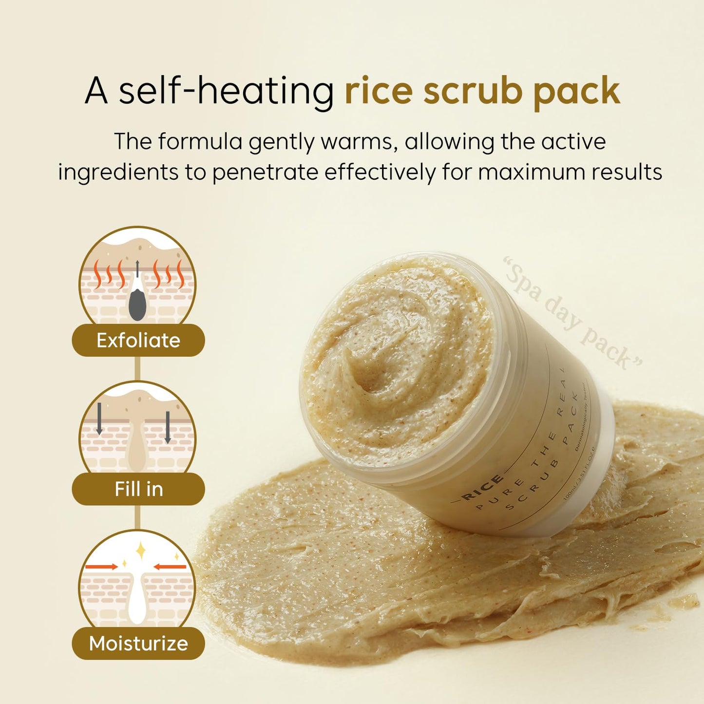 THANKYOU FARMER Rice Pure The Real Scrub Pack, Korean Facial Scrub, Vegan, Self-heating Formula, Special Home-spa, Gentle Exfoliating Face Scrub, Dermatologist Tested, 3.51 fl.oz (100ml)