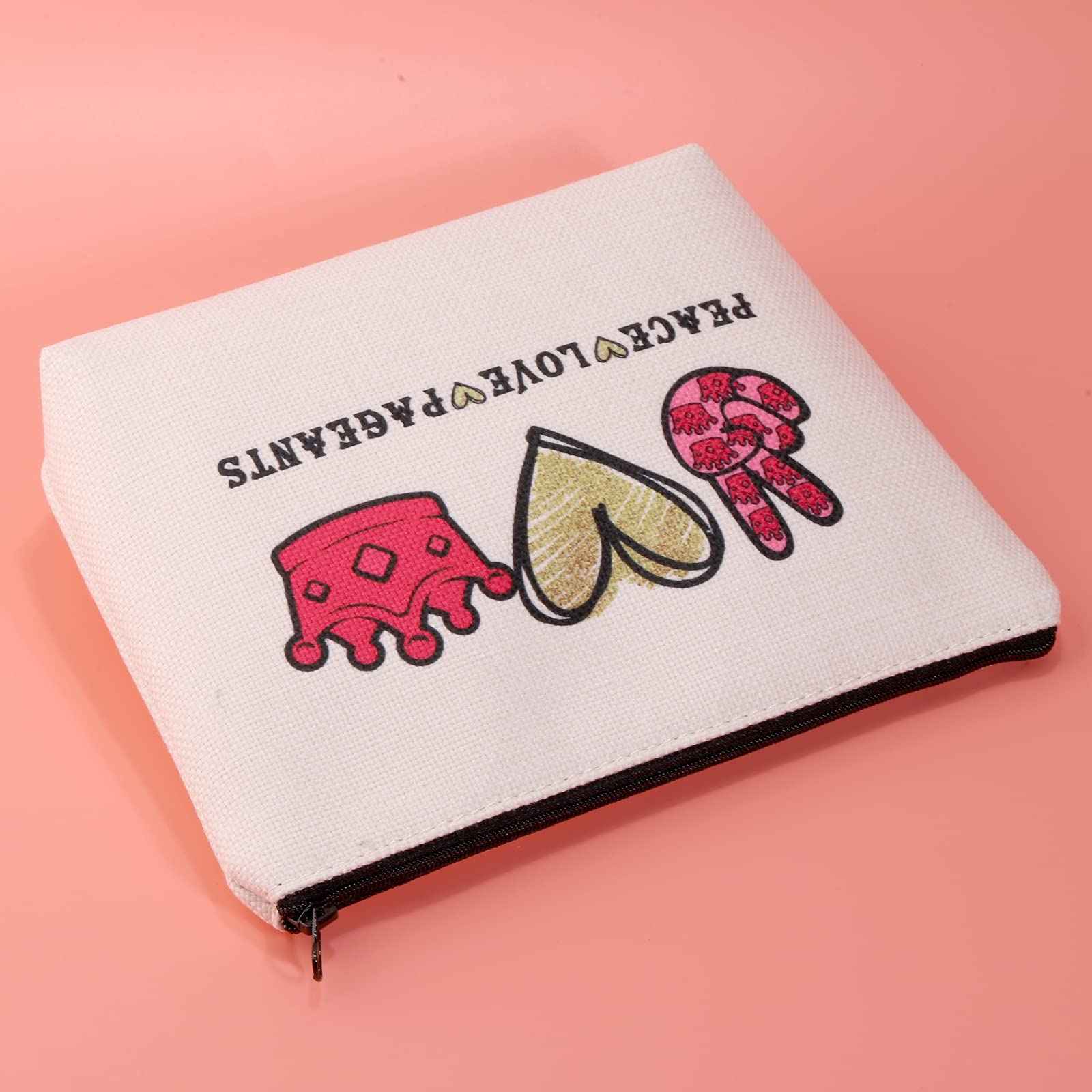 JXGZSO Pageant Queen Gift Beauty Pageant Gift Pageant Crown Cosmetic Bag Peace Love Pageant Makeup Pouch Pageant Zipper Bag