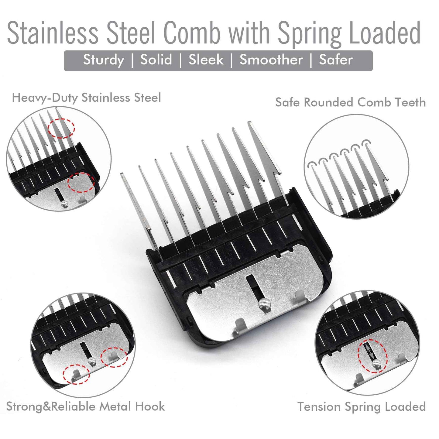 Professional A5-Style Animal Clipper Stainless Steel Color-Coded Snap-on Attachment Guard Guide Comb, 1/8"-1" Compatible with Wahl KM Series Oster A5 Andis Detachable Blade Pet Dog Groomers (#2-1/4")