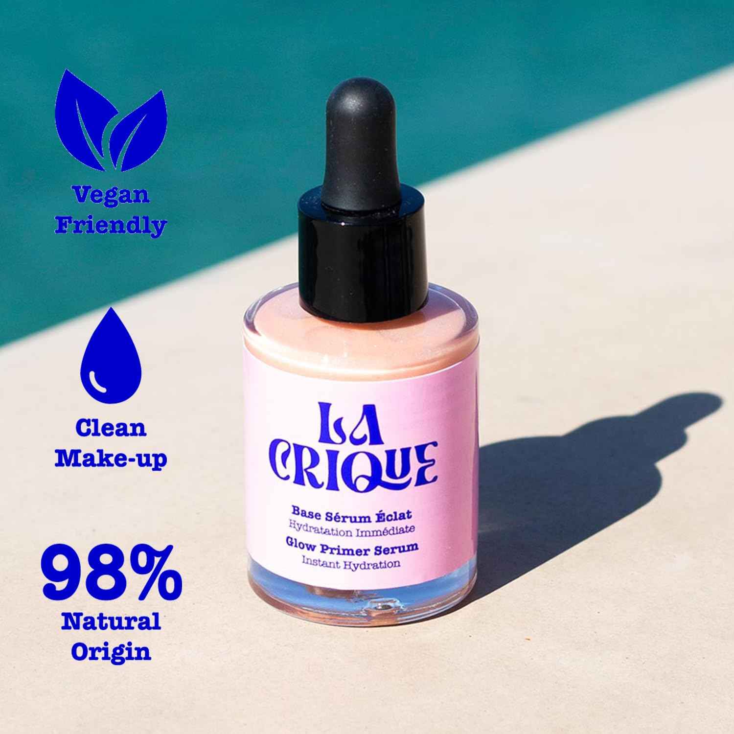La Crique - Glow Primer Serum - Hydrating Primer for Glowy Skin - Hyaluronic Acid + Prickly Pear Extract - Makeup and Skincare - All Skin Types - 98% Natural Ingredients - Vegan - 1.01 Fl Oz