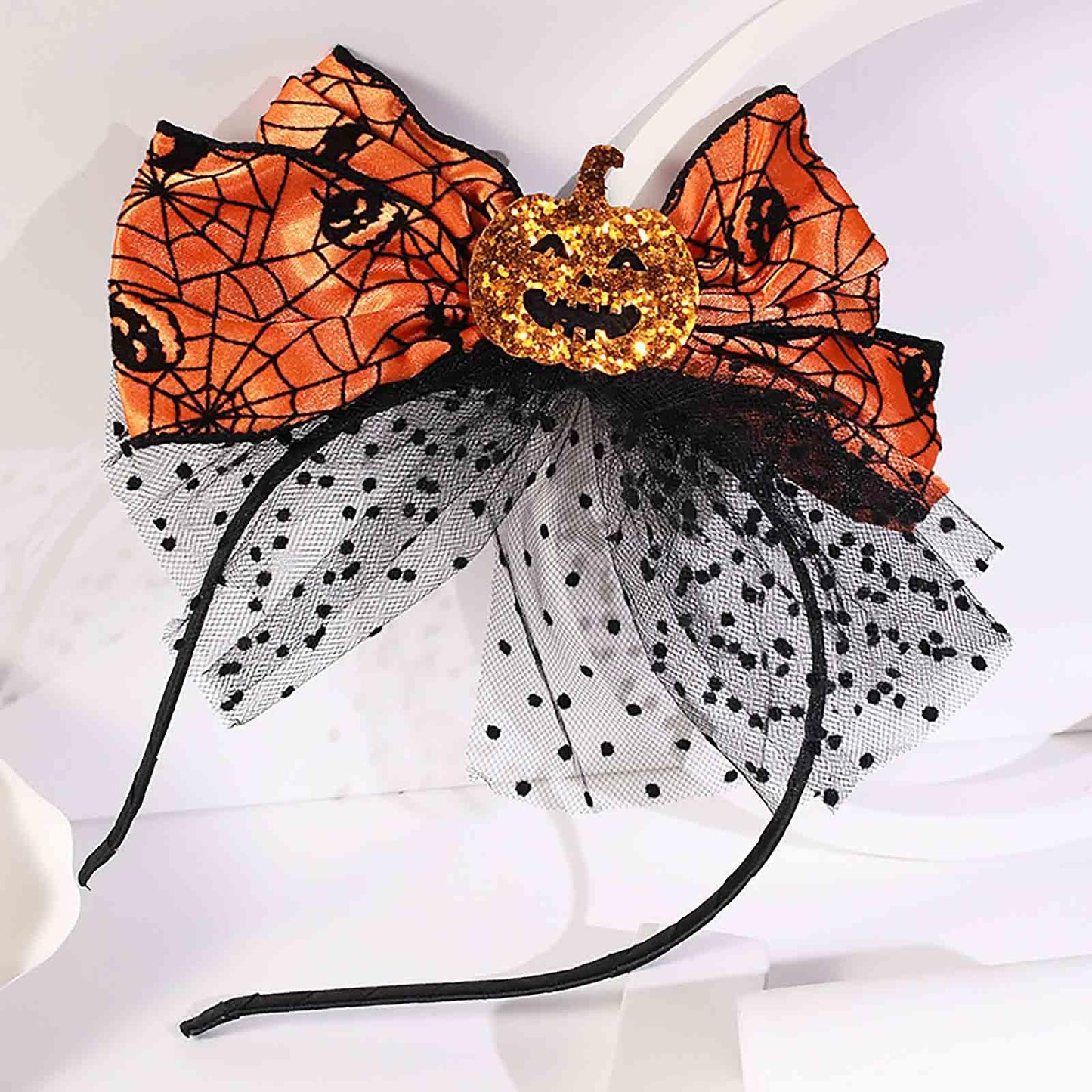 Olbye Halloween Bow Hairband Pumpkin Headbands with Bows Black Headband Spider Web Hair Bow Hair Hoop Cosplay Costume Party Decorations Halloween Hair Accessories for Women Girls (Pumpkin Bows A)