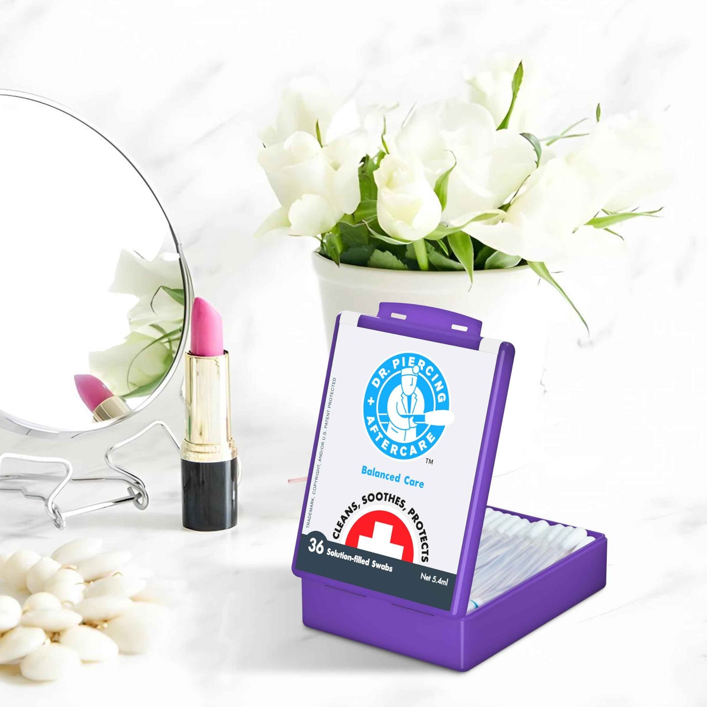 Dr. Piercing Aftercare Swabs - Saline Solution for Piercings - Earring Nose Belly Ear Piercing Cleaner - Saline Wash, Ear Hole Cleaner – Piercing Aftercare Formula - 36 Swabs