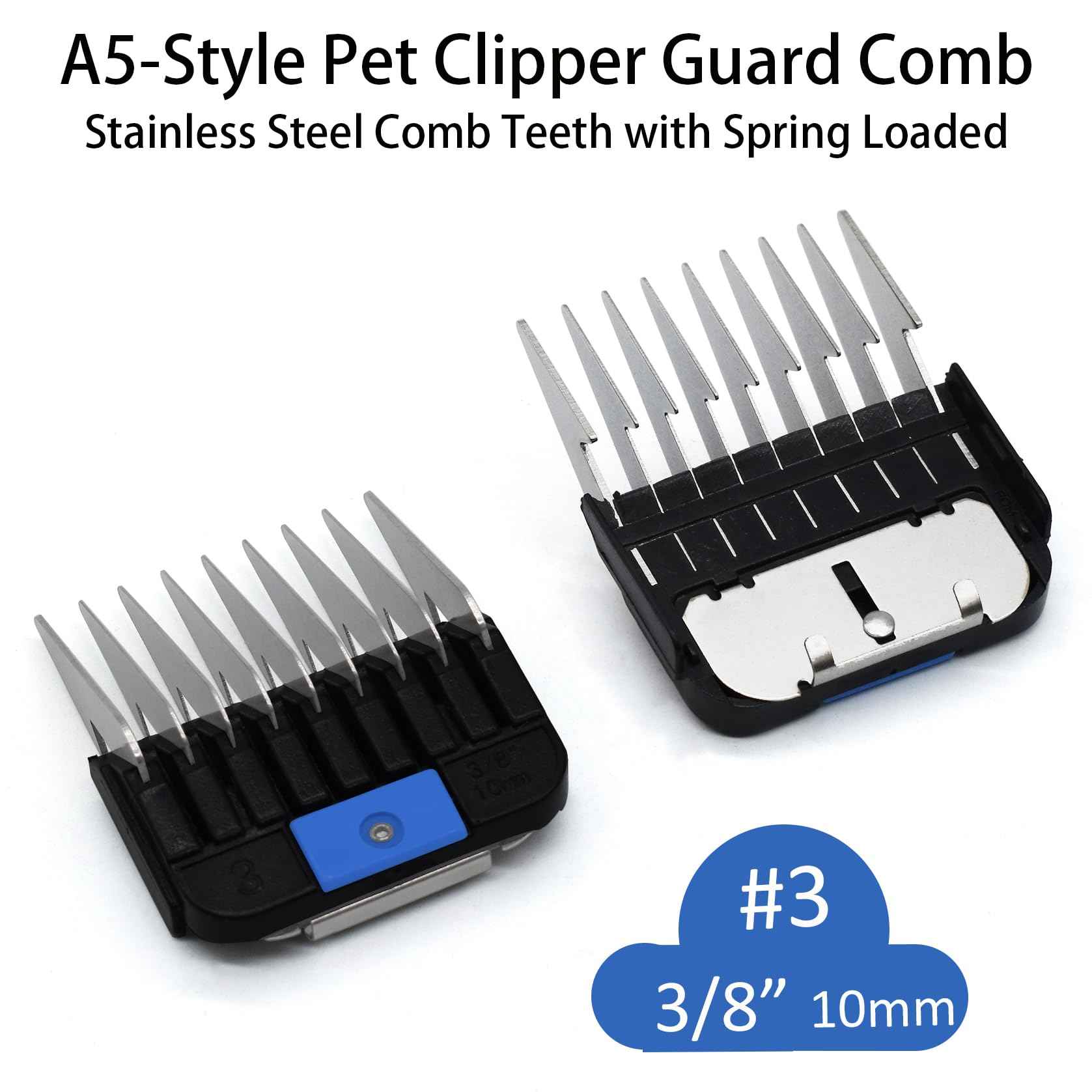 Professional Animal Stainless Steel Attachment Guide Guard Combs for A5 Style Detachable Blade Pet Groomers, 1/8"-1" Compatible with Wahl KM Series Andis AG BG Oster A5 A6 Animal Clippers (#3-3/8")
