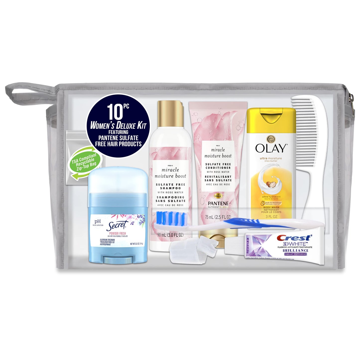 Convenience Kits International Women’s Deluxe Kit 10 PC Kit Featuring: Sulfate Free Hair, Face & Body, Oral Care, Travel-Size Travel Essentials