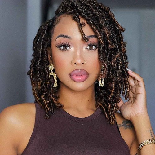 Butterfly Locs Crochet Braids - 7Pcs Ombre Brown Pre-twisted Short Bob Synthetic Faux Locs Hair Extensions (8 Inch, T30-7P)