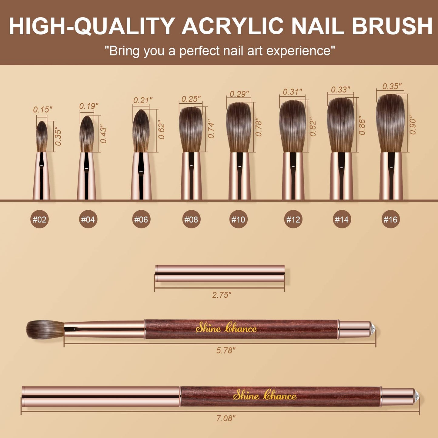 Shine Chance Acrylic Nail Brush Size 6, 100% Real Kolinsky Art Nail Brush for Acrylic Powder Application, Handmade Wood Handle Nail Extension Tool for Professional DIY Home Salon and Beginners