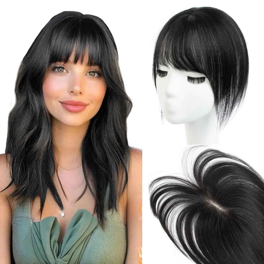 EonLuxe Real Human Hair Topper for Women with Thinning Hair 100% Real Remy Hair Topper for Women, Clip In Hairpiece for Thinning Hairpiece for White HairRoots Cover(8inch, Jet Black)