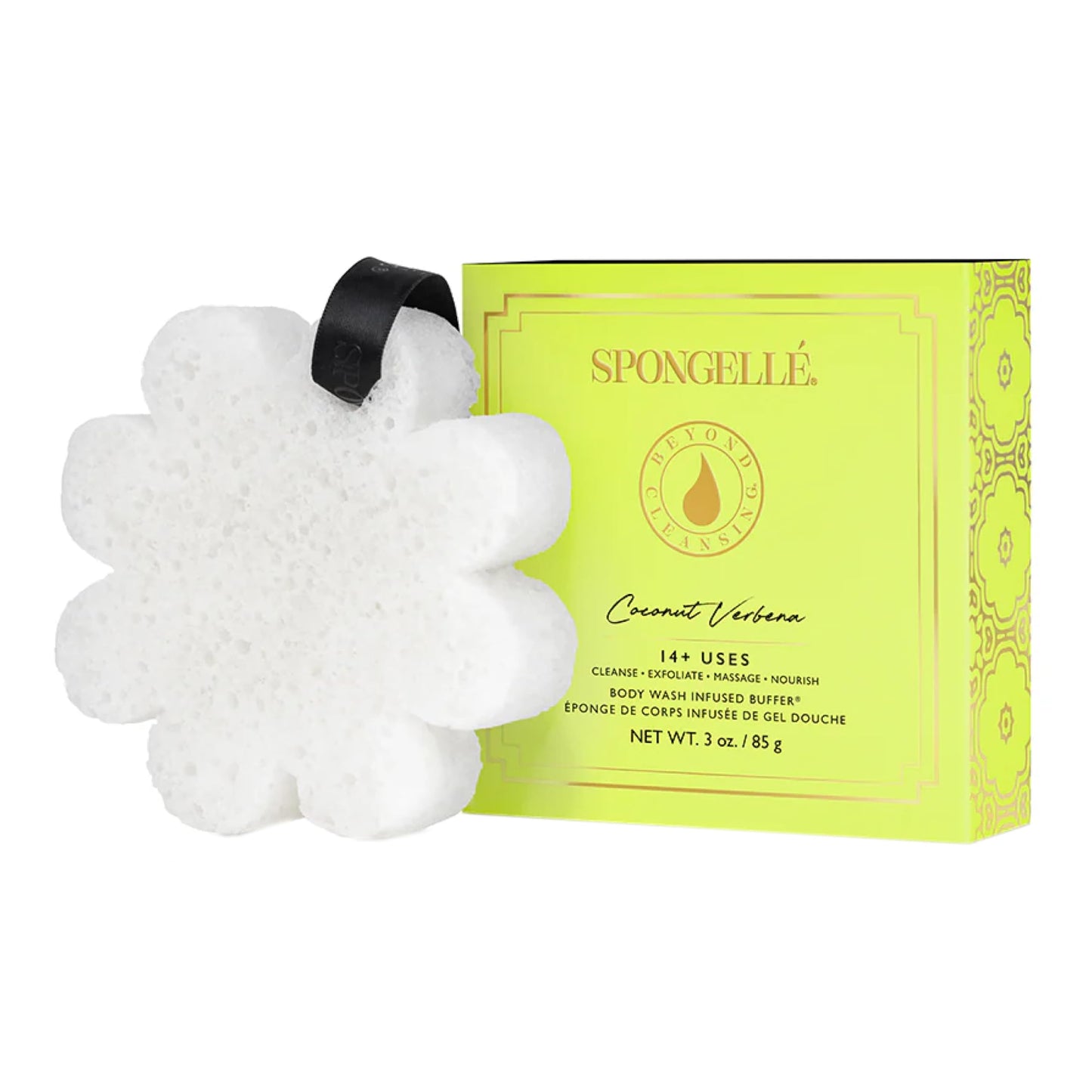 Spongelle Coconut Verbena Wild Flower Buffer Body Scrubber with Box | Bath & Shower Loofah for Women | Exfoliator with Body Wash Infused | 14+ uses