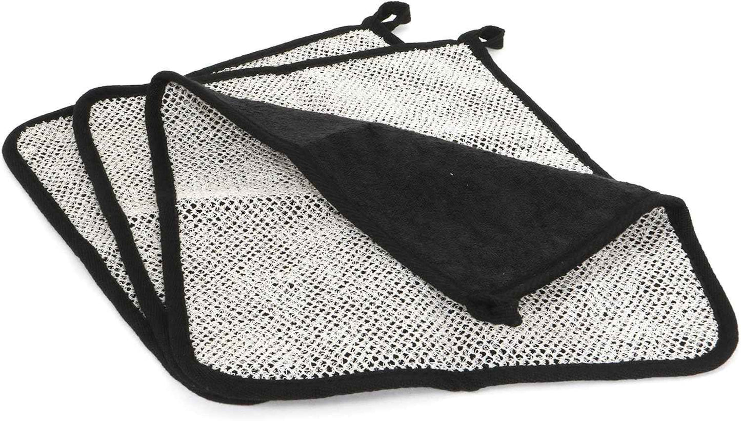 The Rustic Man Terry Wash Cloths for Face and Body, Dual-Sided Cleansing and Exfoliating Washcloths, Machine Wash, Black, 3 Count
