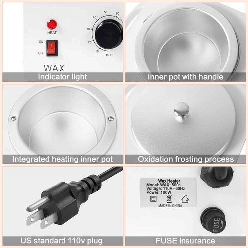 600ML Wax Warmer for Hair Removal, Professional Waxing Heater Pot with Adjustable Temperature for Women Men, with 20 Wooden Wax Sticks