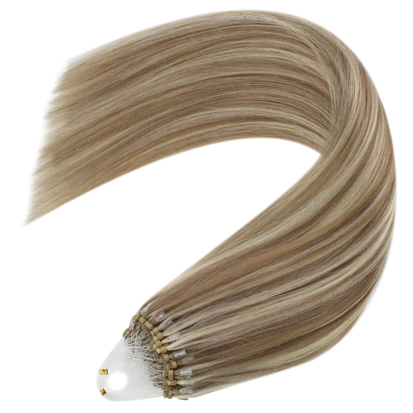 YoungSee Microbead Hair Extensions Highlight Micro Hair Extensions Real Human Hair Light Brown Highlight Blonde Micro Beads Human Hair Extensions for Short Hair 14In 50s/50g Bead Hair Extension Soft