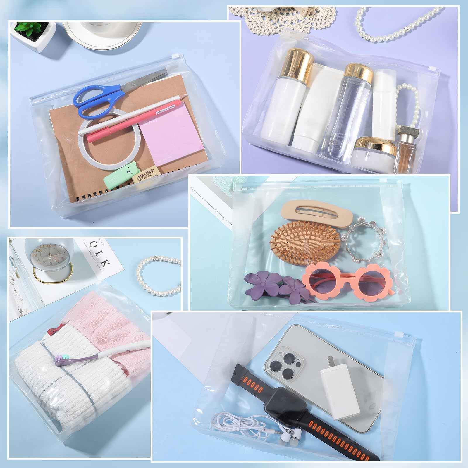 30 PCS Small Clear Makeup Bag, Mini PVC Waterproof Cosmetic Organizer Bags Portable Swimsuit Storage Bag Clear Organizer Pouches with Zipper for Women Men Travel Toiletry Vacation, 9.8" x 7.5"