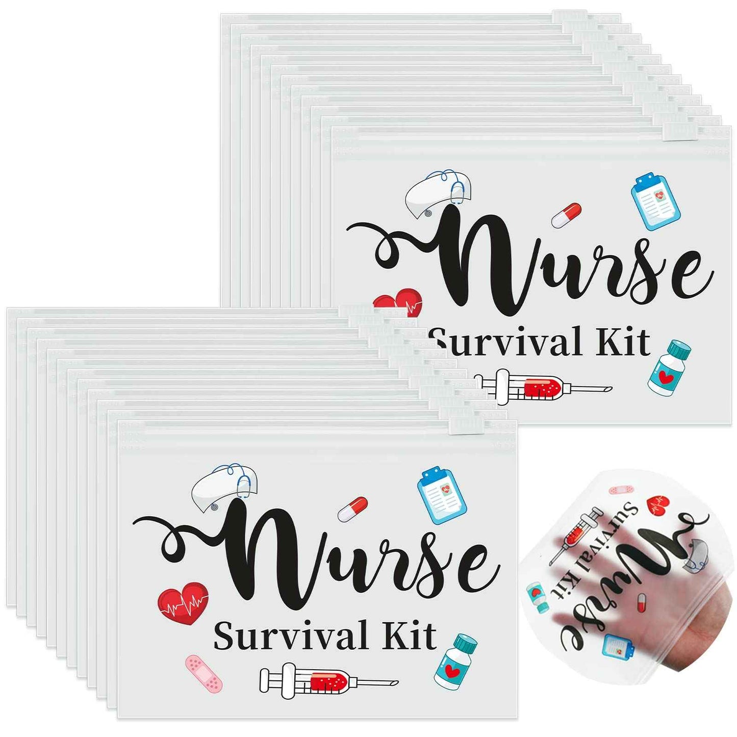 Oudain 60 Pcs Nurse Survival Kit Bag Nursing Makeup Bags Multi Purpose Cosmetic Pouches for Girls Women Travel Supplies, 7.87 x 5.91 Inches(White)