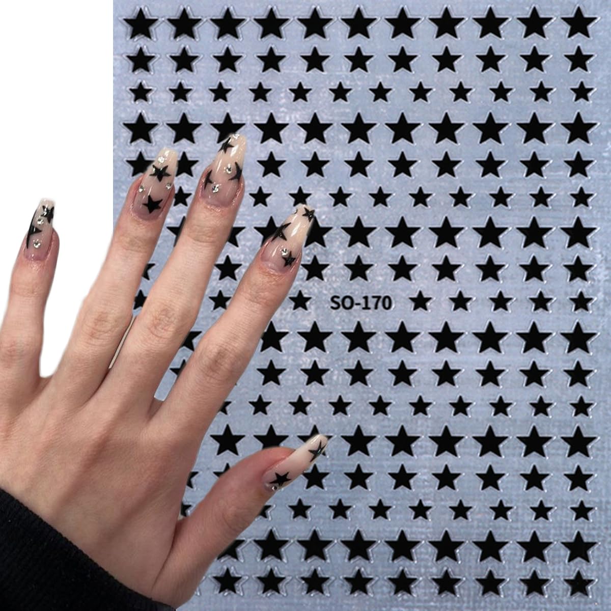 6 Sheets Star Nail Stickers 3D Black Silver Gold Star Stickers for Nails Art Design White Gold Nail Art Stickers Foil Nail DIY French Nail Decals for Women Manicure Tips Accessories