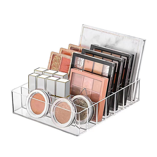 WECHENG Makeup Organizer for Eyeshadow Palette and Lipstick Organizer, 7 Section Divided Makeup Palette Organizer for Vanity Drawer Countertop Modern Cosmetics Storage(7.48" x 6.22" x 1.77")