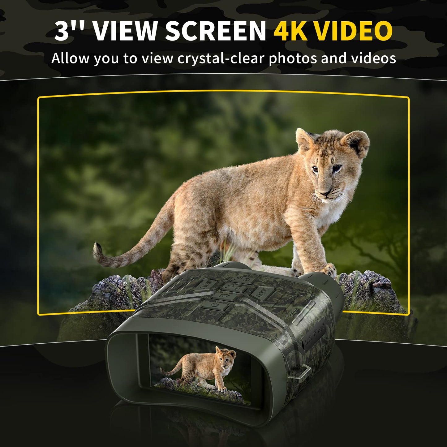 HEXEUM Night Vision Goggles - 4K Night Vision Binoculars for Adults, 3'' HD Screen Binoculars can Save Photo and Video with 32GB TF Card, Camouflage, NV4000C