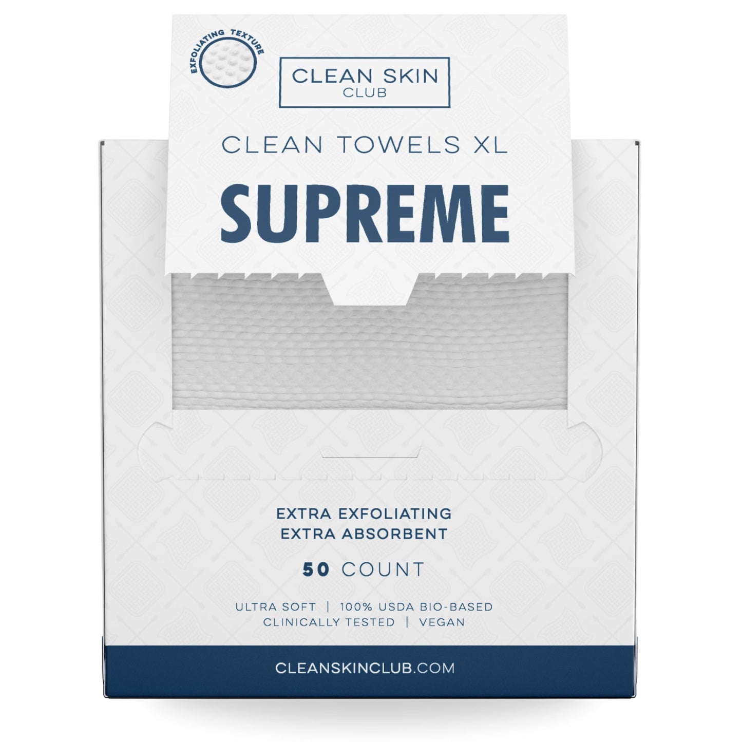 Clean Skin Club Clean Towels XL™ Supreme, 100% USDA Biobased Dermatologist Approved Face Towel, Gentle Exfoliation, Disposable Facial Washcloth, Makeup Remover Dry Wipes, 50 Count