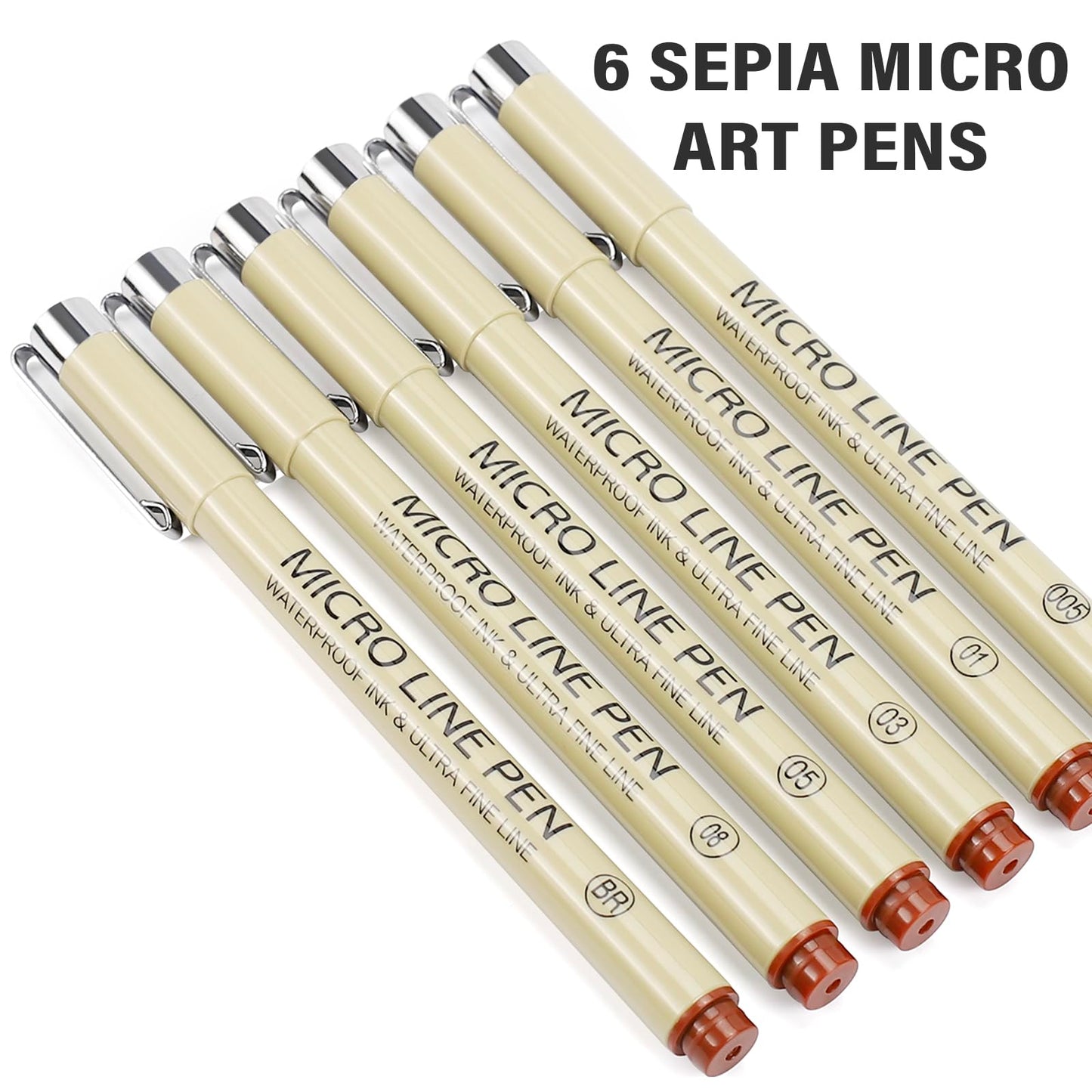 Micro Fineliner Drawing Art Pens: 6 Sepia Fine Line Waterproof Ink Set Artist Supplies Brown Archival Inking Marker Liner Sketch Outline Manga Sketching Watercolor Zentangle Kit Teen Girl Stuff