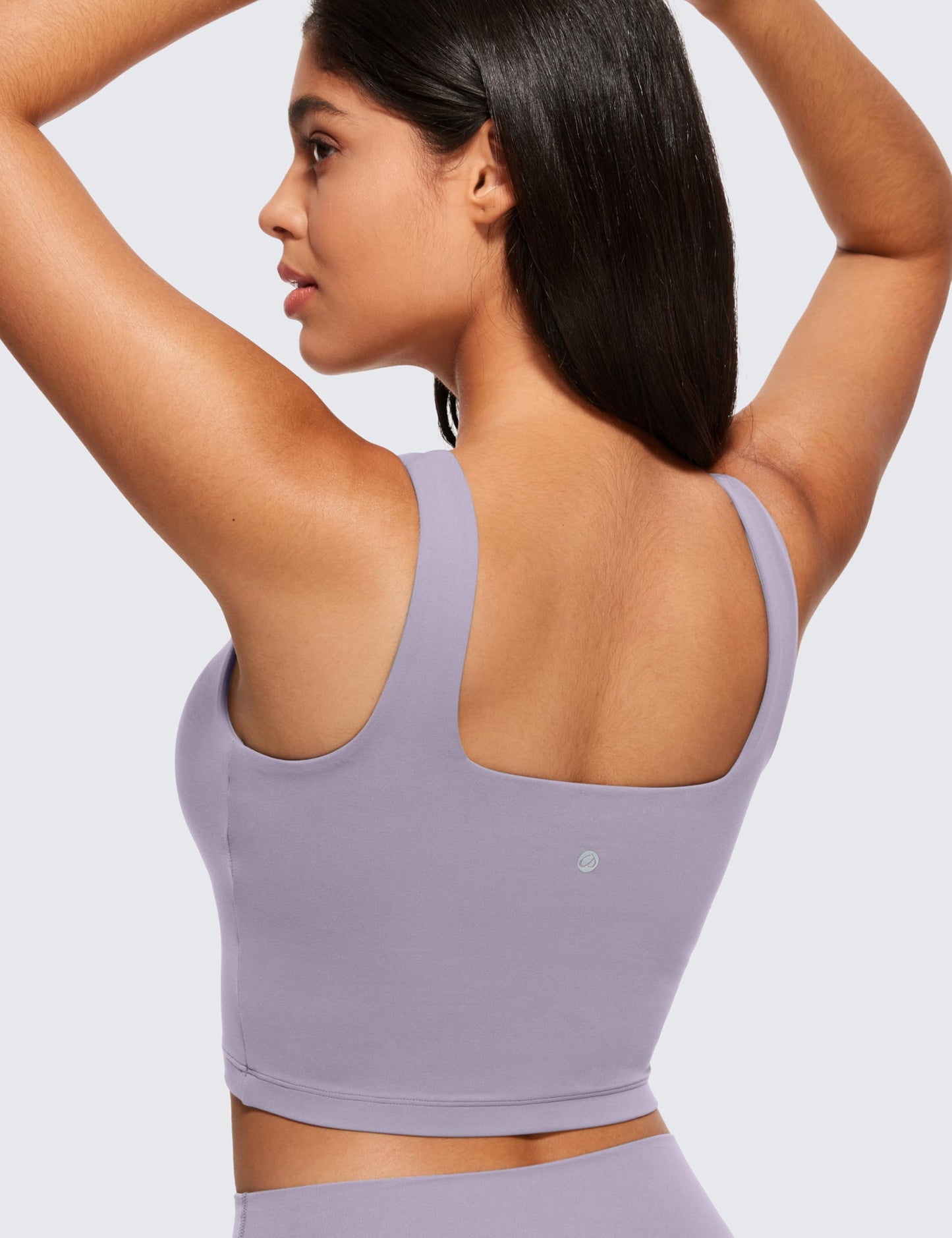 CRZ YOGA Butterluxe Womens Square Neck Longline Sports Bra - Workout Crop Tank Tops Padded with Built in Shelf Yoga Bra Lavender Mist XX-Small