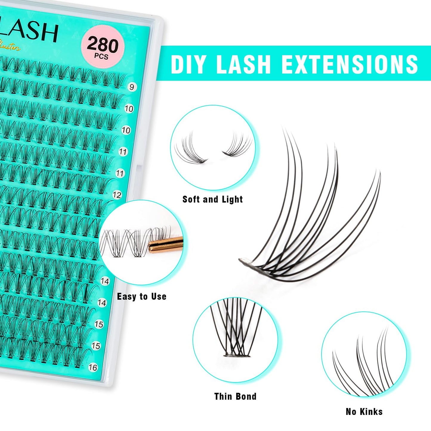 VAVALASH Lash Clusters 10D-C-0.07-9-16MM DIY Individual Lashes 280 PCS Cluster Lashes 10D 20D 30D 40D 50D C D Curl Volume False Eyelash Extensions DIY Lash Extensions at Home (10D-0.07-C,9-16mm)