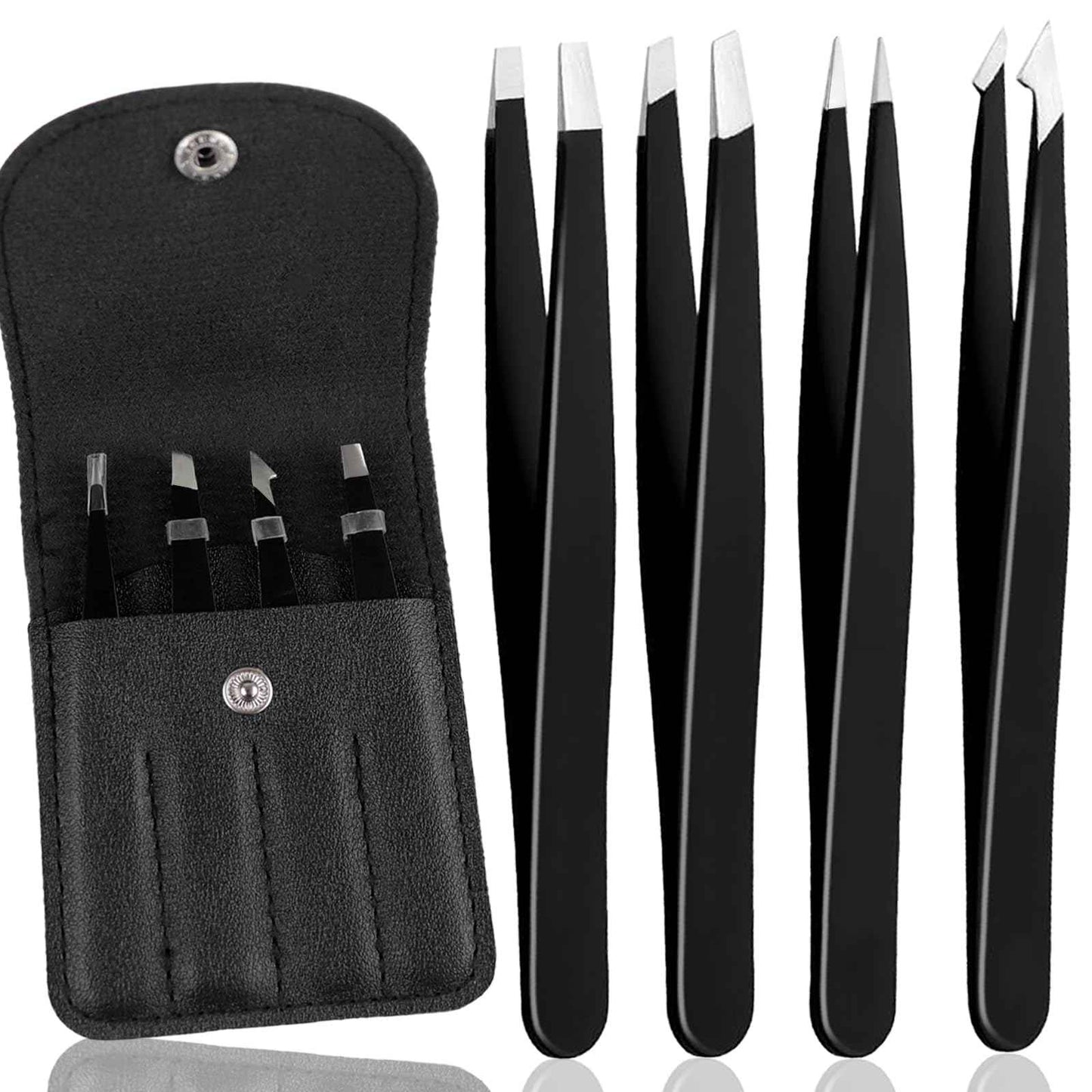 4Pcs Eyebrow Tweezers Set,Tweezers for Women Facial Hair Professional Stainless Steel Tweezers Precision Tweezers Set,Suitable for Removing Inward Growing Hair Eyebrows and Facial Hair(black)