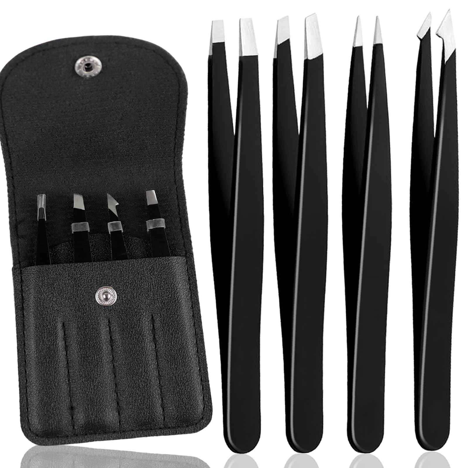 4Pcs Eyebrow Tweezers Set,Tweezers for Women Facial Hair Professional Stainless Steel Tweezers Precision Tweezers Set,Suitable for Removing Inward Growing Hair Eyebrows and Facial Hair(black)