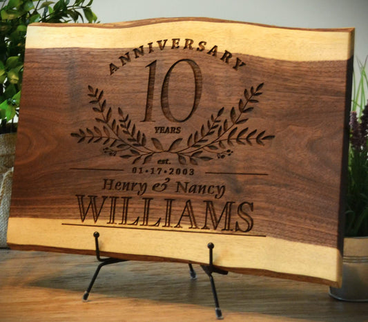 Personalized Cutting Board Wedding Gift Walnut Live Edge Artisan Rustic Display Unique Custom Engraved Anniversary Bride Groom Newlywed Couple Parents Housewarming Christmas (Rustic Anniversary Years)