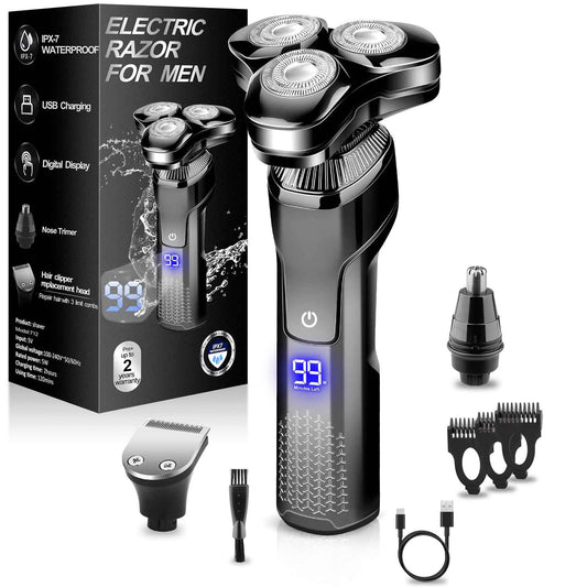 Electric Razor for Men,Upgrade Men’s Electric Shavers Rotary LED Display/Waterproof/Rechargeable, Shaver for Men Cordless Floating Head Replaceable Blades