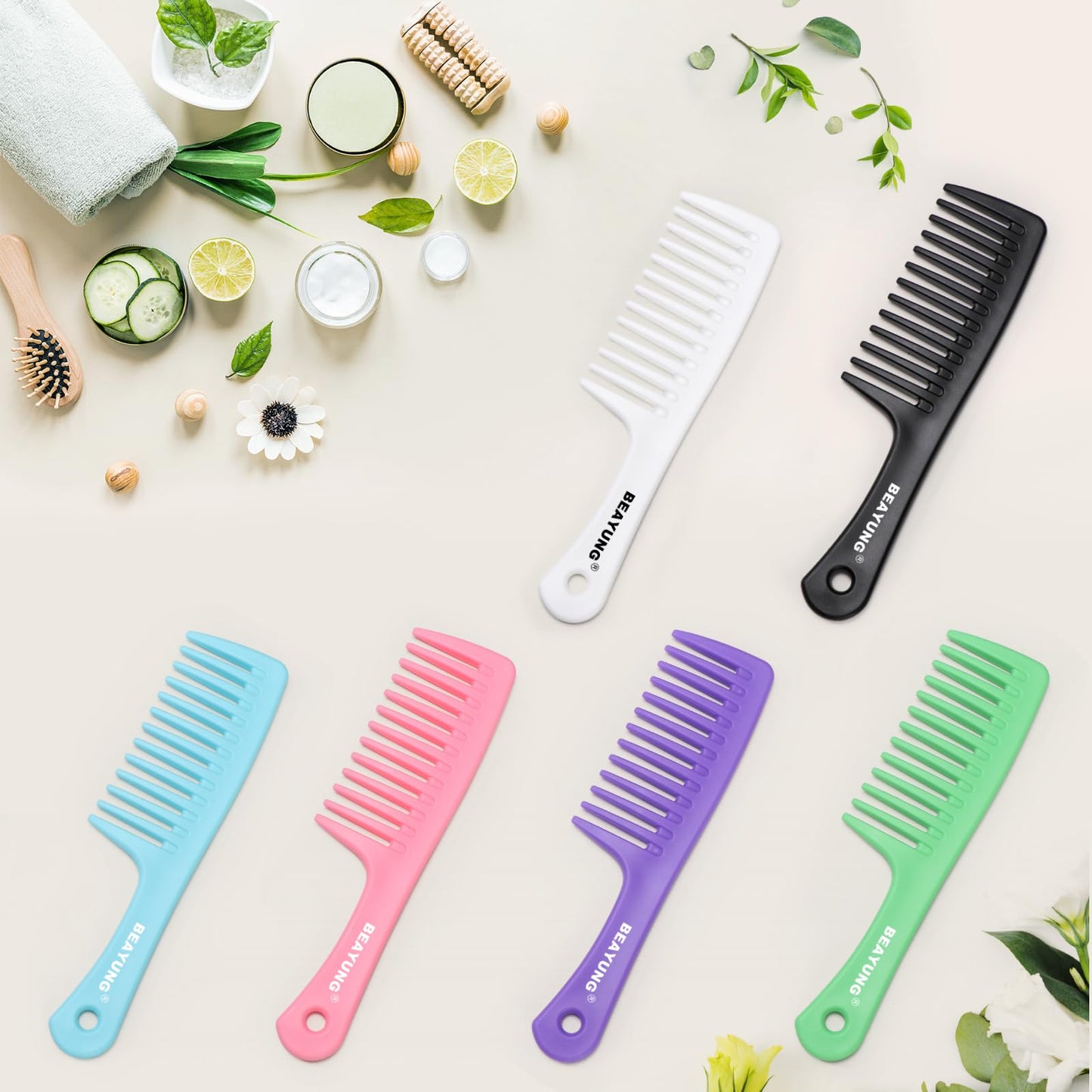 BEAYUNG 2PCS Large Wide Tooth Comb, Shower Combs, Hair comb for wet curly hair, Durable Hair Brush for Best Styling and Professional Hair Care(1Purple,1Pink)