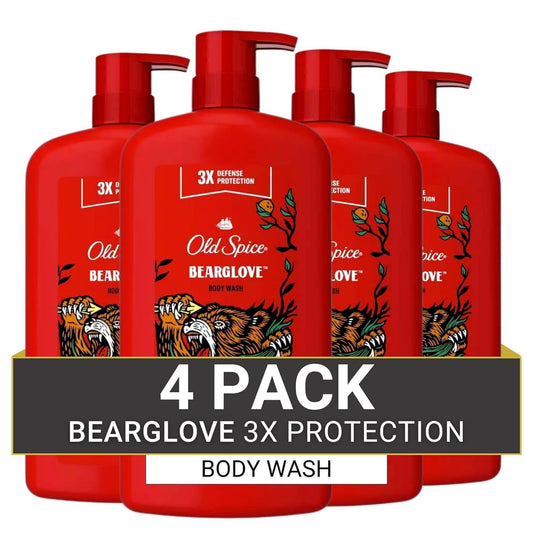 Old Spice Body Wash for Men, 3X Defense, 24/7 Shower Fresh with Long Lasting Lather, Wild Bearglove Scent, 33.4 fl oz (Pack of 4)