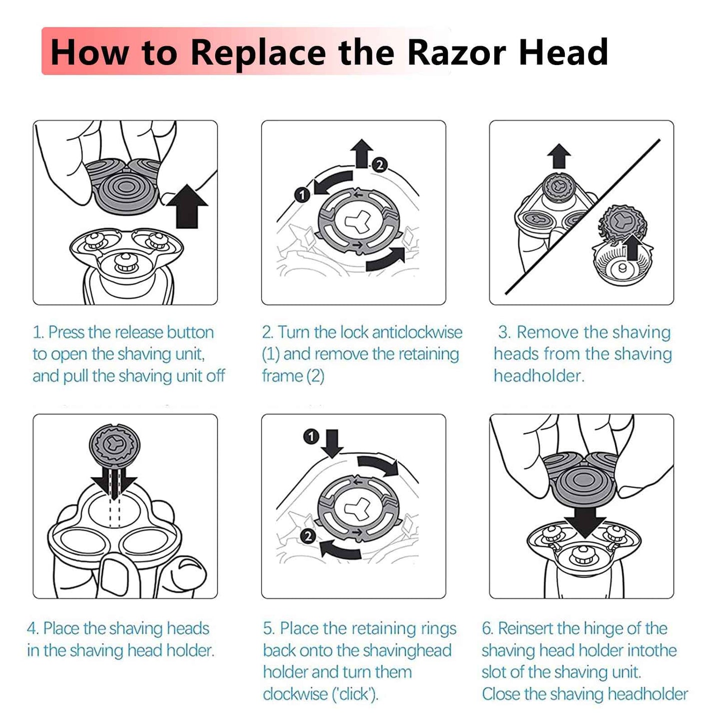 SH60 Replacement Blades Series 6000 Compatible with Philips Norelco 6000 Replacement Heads,for Series 6000 Electric Shaver Razors Blades S6850/85,S6880/81,S6810/82 etc Model,With Cleaning Brush