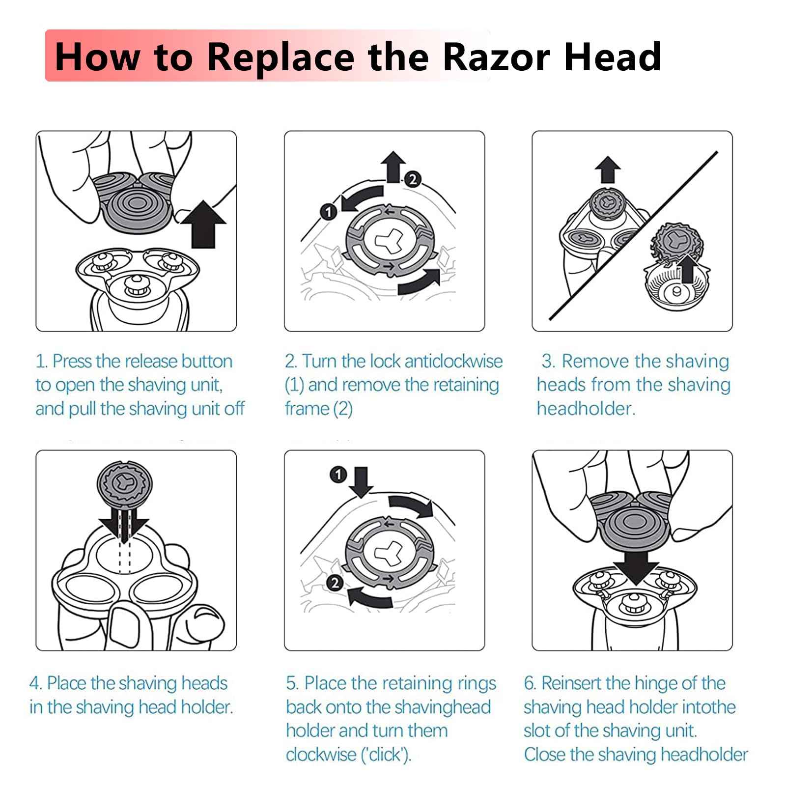 SH60 Replacement Blades Series 6000 Compatible with Philips Norelco 6000 Replacement Heads,for Series 6000 Electric Shaver Razors Blades S6850/85,S6880/81,S6810/82 etc Model,With Cleaning Brush
