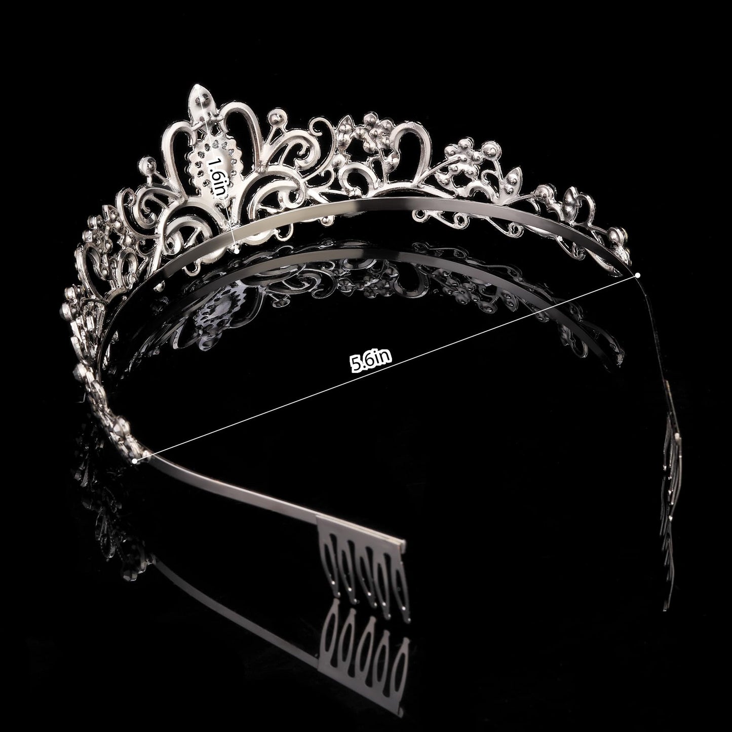 Tiara for Women Elegant Princess Crown with Combs Silver Crystal Tiara Crowns for Women Girls Tiaras for Women Bridal Wedding (Black)