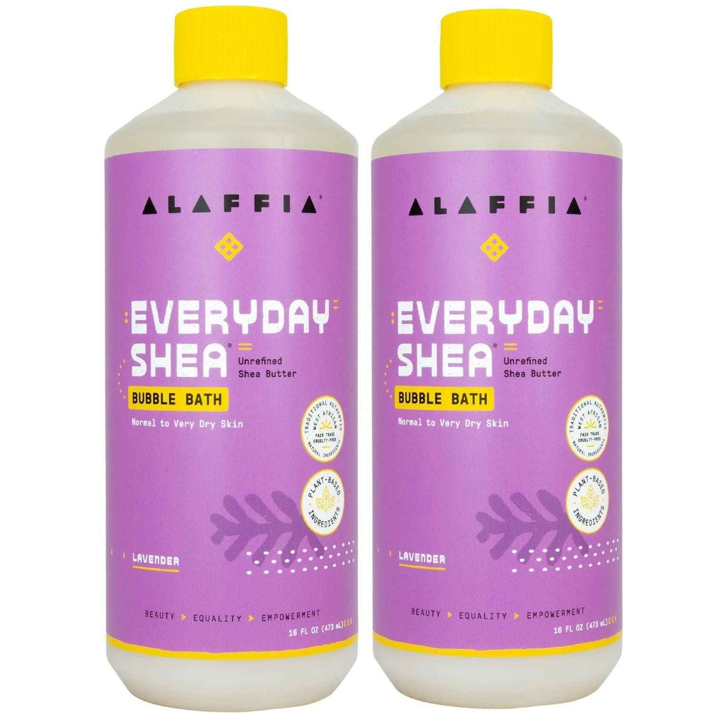 Alaffia Everyday Shea Bubble Bath, Soothing Support for Deep Relaxation and Soft Moisturized Skin, Made with Fair Trade Shea Butter, Cruelty Free, No Parabens, Vegan, Lavender, 2 Pack - 16 Fl Oz Ea