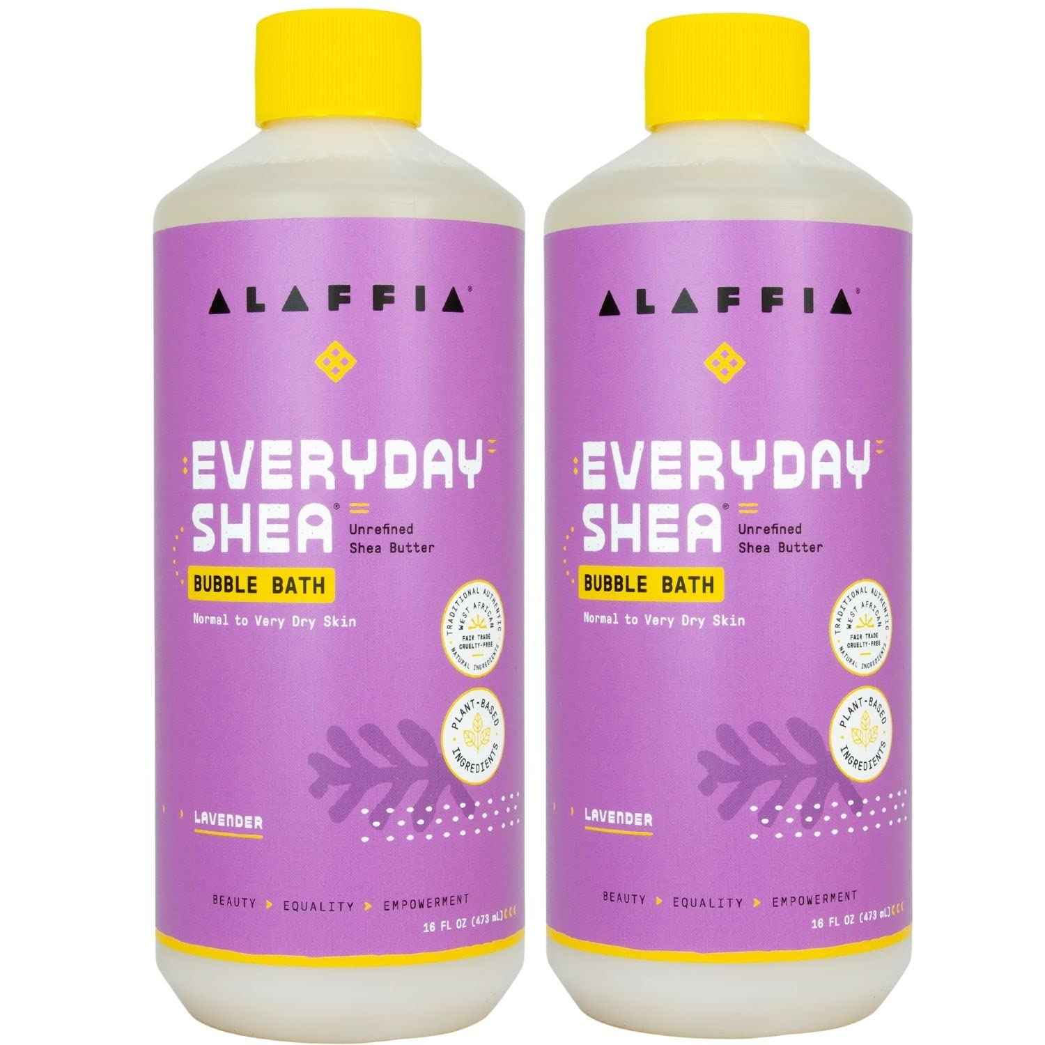 Alaffia Everyday Shea Bubble Bath, Soothing Support for Deep Relaxation and Soft Moisturized Skin, Made with Fair Trade Shea Butter, Cruelty Free, No Parabens, Vegan, Lavender, 2 Pack - 16 Fl Oz Ea