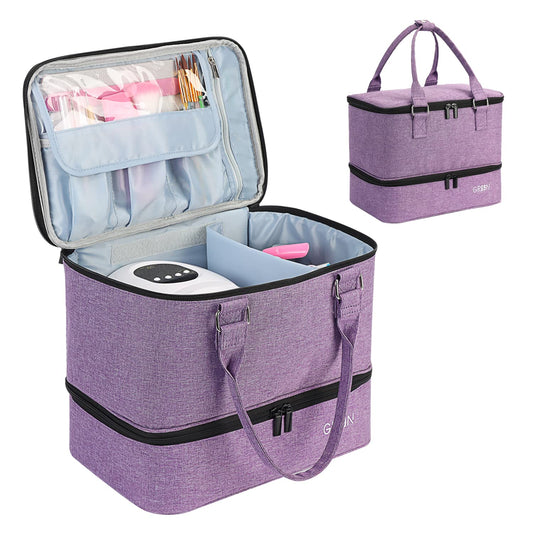 GR69N Nail Polish Organizer Bag,Double Layer Nail Polish Storage Fits a Nail Lamp and 40 Bottles,Great Size Nail Storage Organizer For Nail Drill,Nail Supplies Set (Bag Only)-Purple