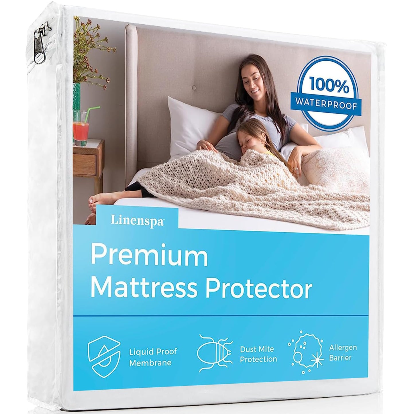 LINENSPA Premium Mattress Protector - White - Cal King Size - Breathable Polyester - Fitted Style - Waterproof Design - Machine Washable & Dryer Safe - Mattress Protector for Kids, Teens, and Adults