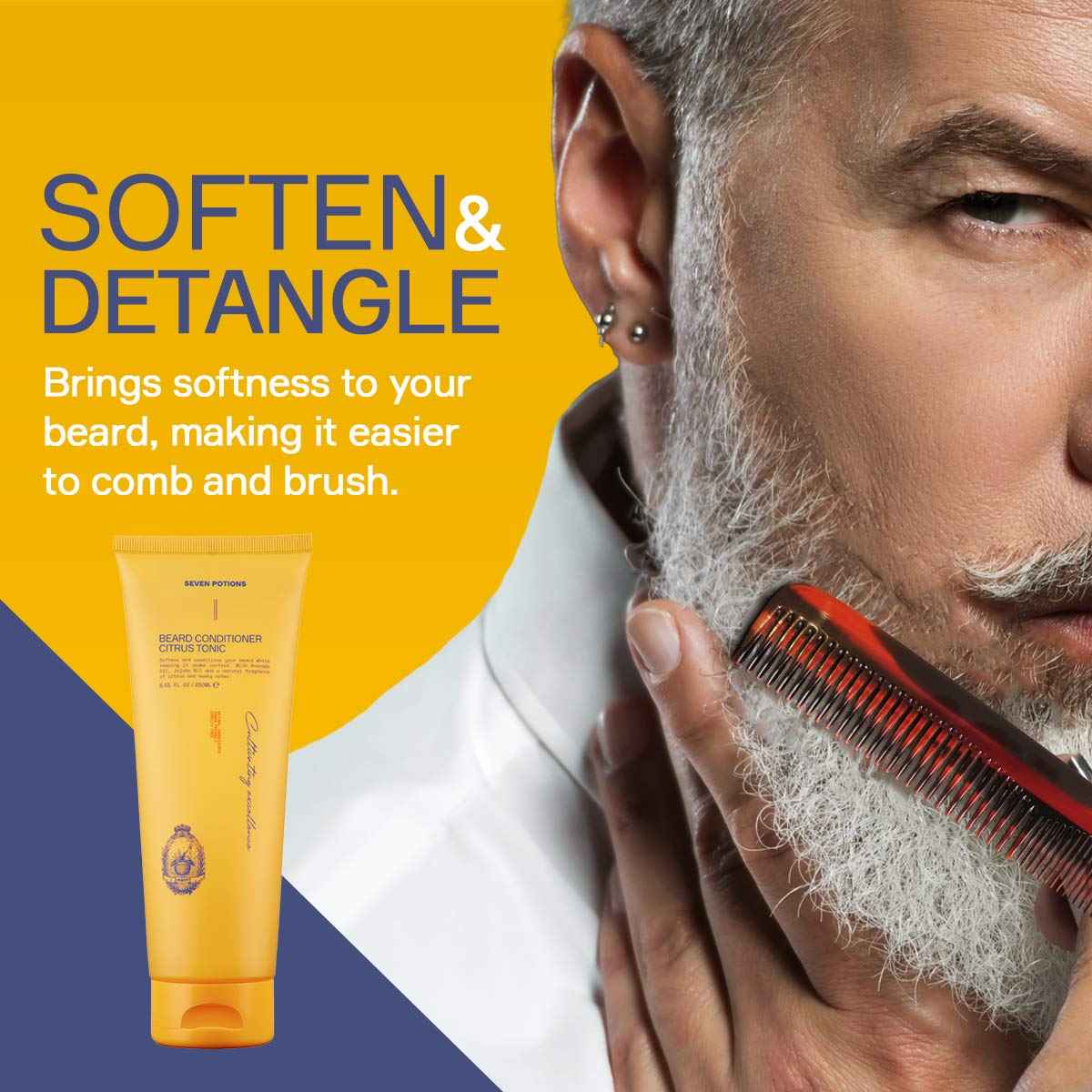 SEVEN POTIONS Beard Conditioner for Men – Prevents Beard Itch and Dandruff – Natural, Vegan, Cruelty Free (Citrus Tonic, 8.45 FL OZ)