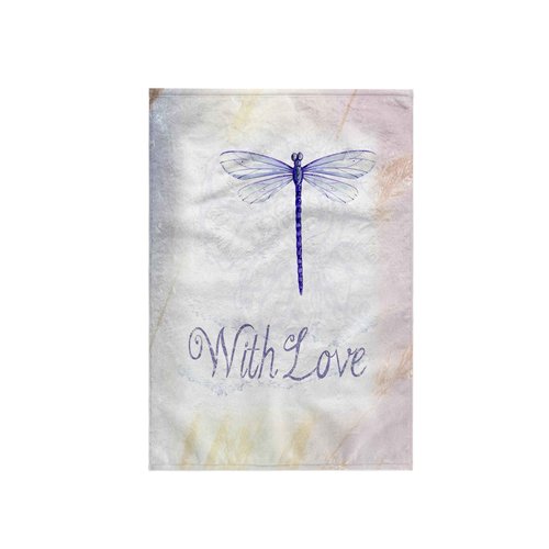 3D Rose Image of Purple Dragonfly with Word Love Hand Towel, 15" x 22", Multicolor