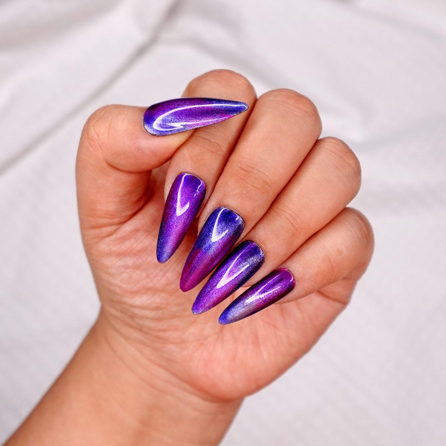 10 Pcs Handmade Press on Nails (Small, Dragon Heart - Blue and Purple Aesthetic Chrome/Stiletto) A125S