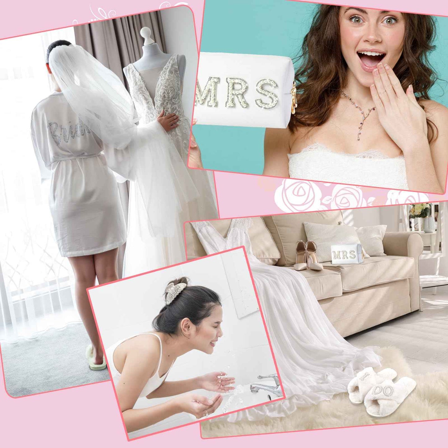 Tkifoda Bride to Be Gift Set - I Do Bride Slippers, Robe, Hair Claw, Makeup Bag - Bridal Shower & Wedding Gift