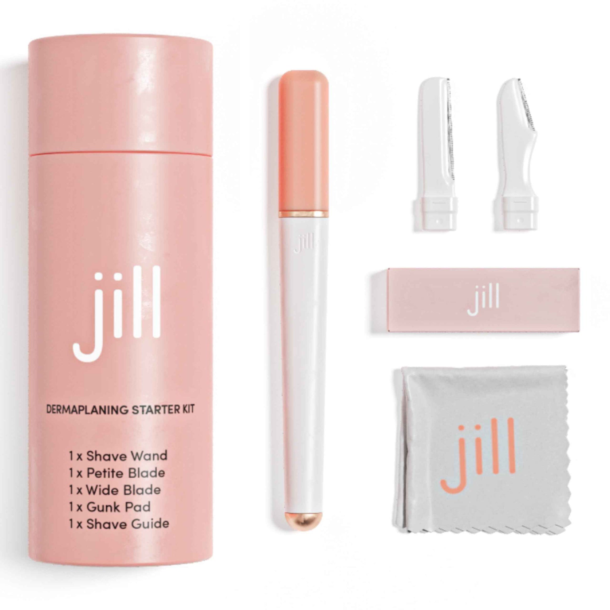 Jill Dermaplane Razor Trial Kit | Facial Hair Removal Dermaplaning Kit Includes 1 Shave Wand, 2 Dermaplane Razors & Cleaning Cloth | Pre-Shave Magic Spray & Wipes Not Included