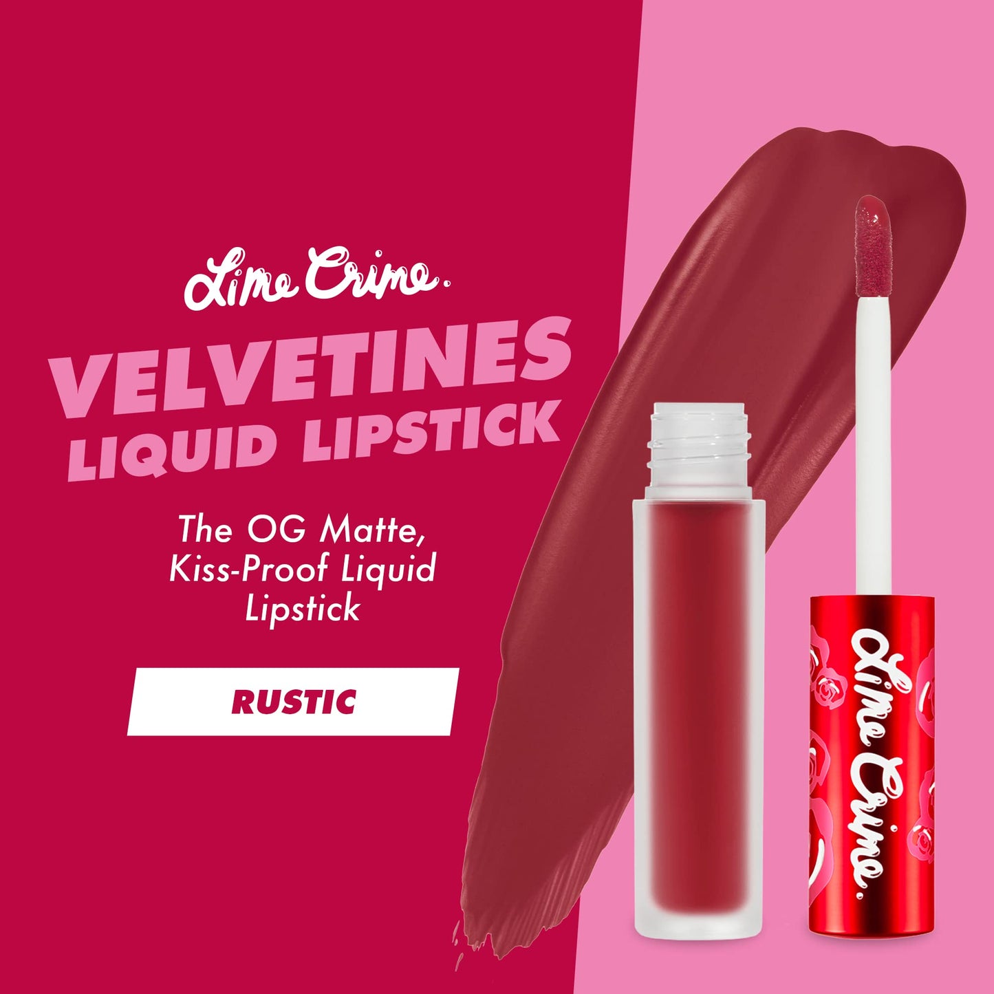 Lime Crime Velvetines Liquid Matte Lipstick, Rustic (Earthy Red) - Bold, Long Lasting Shades & Lip Lining - Stellar Color & High Comfort for All-Day Wear - Talc-Free & Paraben-Free