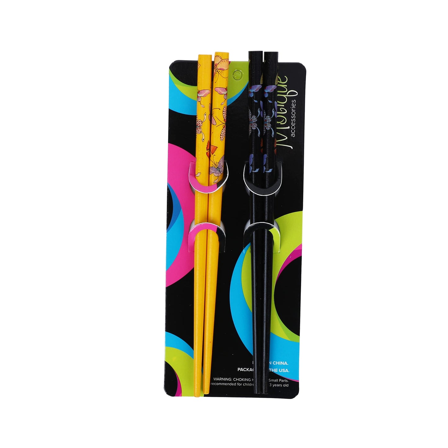 Set of 4 Hair Sticks Hair Chopsticks 7 inches Long with Butterflies for Women - Black & Yellow