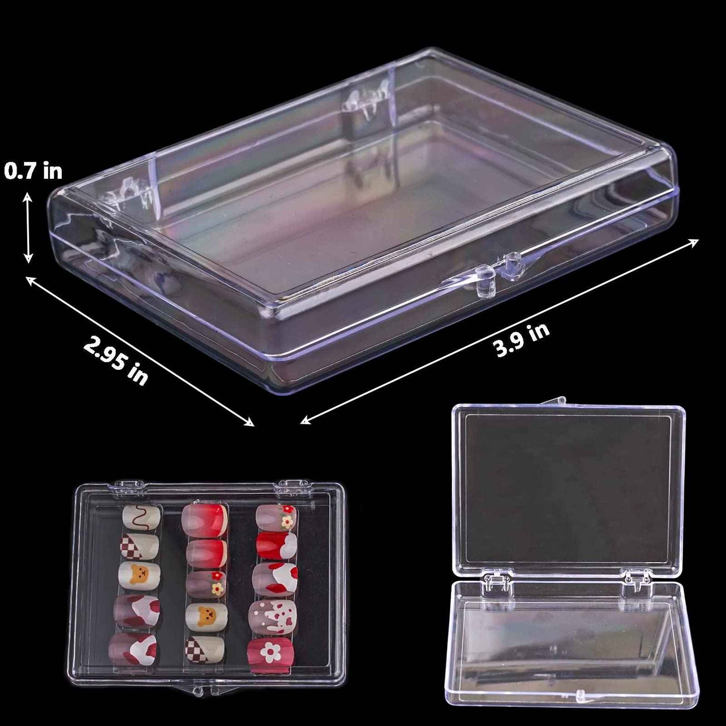 Lokyango Press On Nail Storage Box, 3.9x2.9x0.7 inch Clear Empty Press On Nail Packing Box Artificial Nail Display Organizer Case with Transparent Tape Nail Tips Display Holder (Box Only) (12PCS)